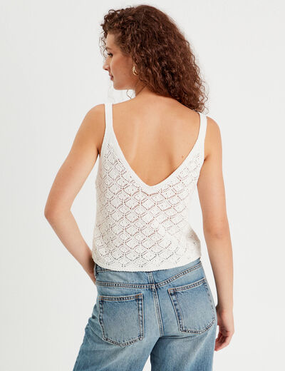 Crop-top ajouré et noué ecru femme