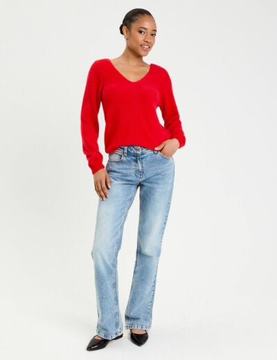 Pull d&eacute;tails coeur rouge femme