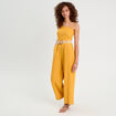 Combinaison pantalon bretelles avec lin jaune citron femme