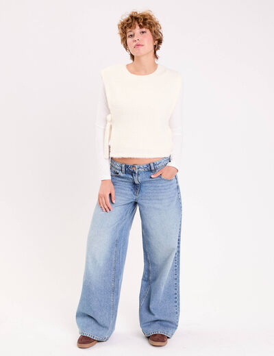 T-shirt pull sans manches 2-en-1 ecru femme