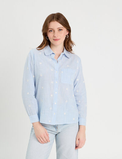 Chemise brodée manches longues blanc femme