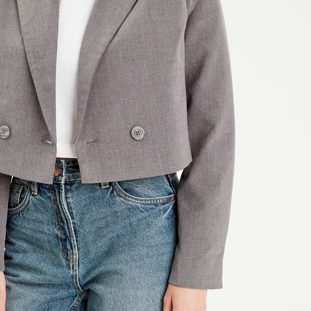 Veste blazer droite courte gris foncé femme