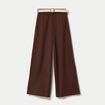 Pantalon large fluide ceintur&eacute; marron fonc&eacute; femme