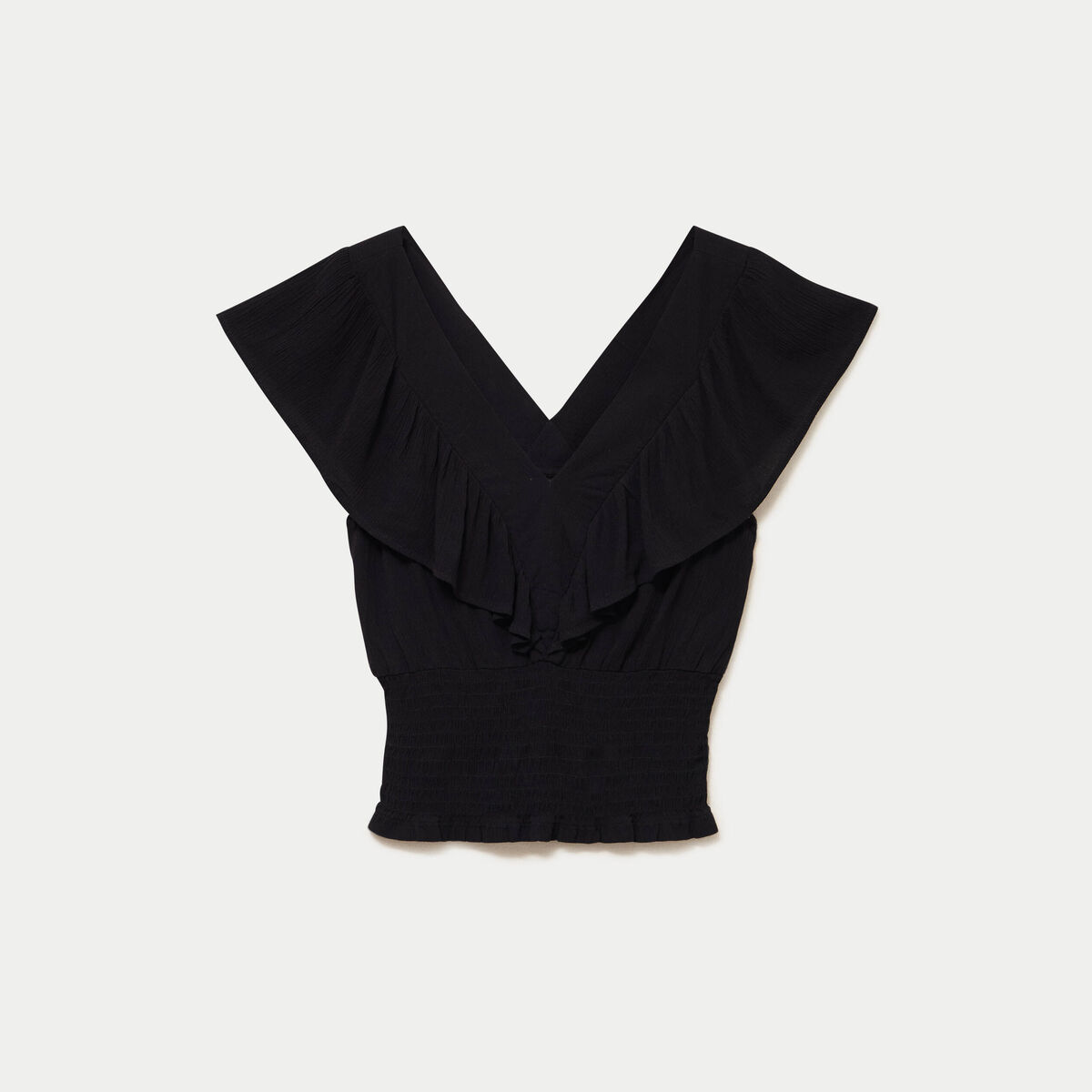 Blouse cintr&eacute;e cropped sans manches noir femme
