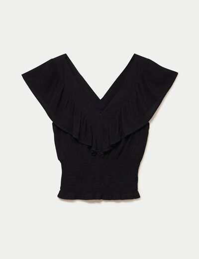 Blouse cintr&eacute;e cropped sans manches noir femme