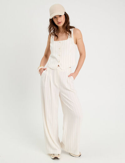 Pantalon large avec plis blanc femme