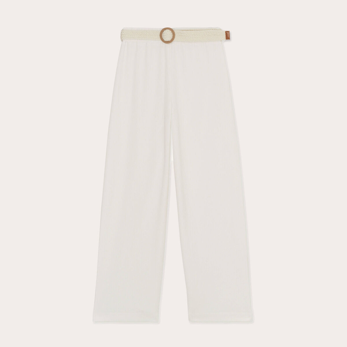 Pantalon large fluide ceinturé sable femme