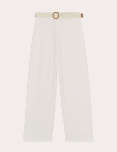 Pantalon large fluide ceinturé sable femme