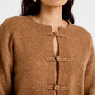 Gilet col rond manches longues avec lien camel femme
