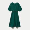 Robe &eacute;vas&eacute;e broderie col chemise vert fonc&eacute; femme