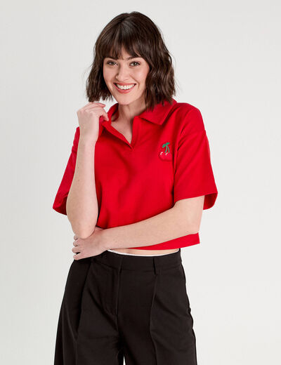 Polo avec patch brodé rouge femme