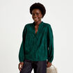Blouse droite col rond manches longues vert fonc&eacute; femme