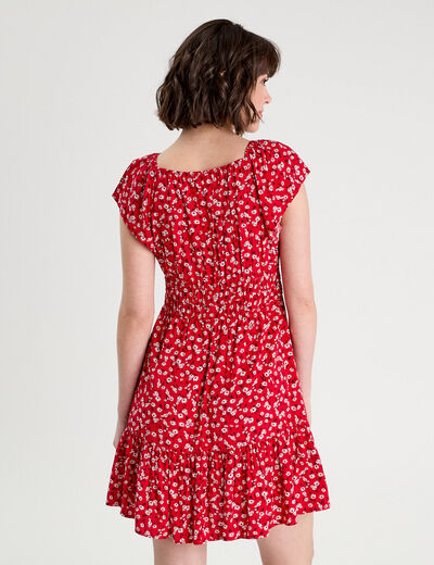 Robe évasée manches courtes rouge femme