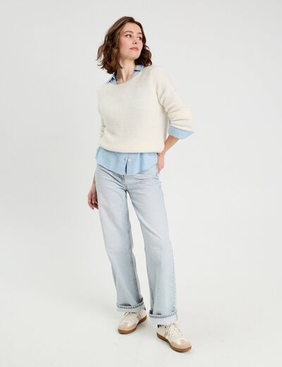 Chemise manches longues contenant du lin bleu pastel femme