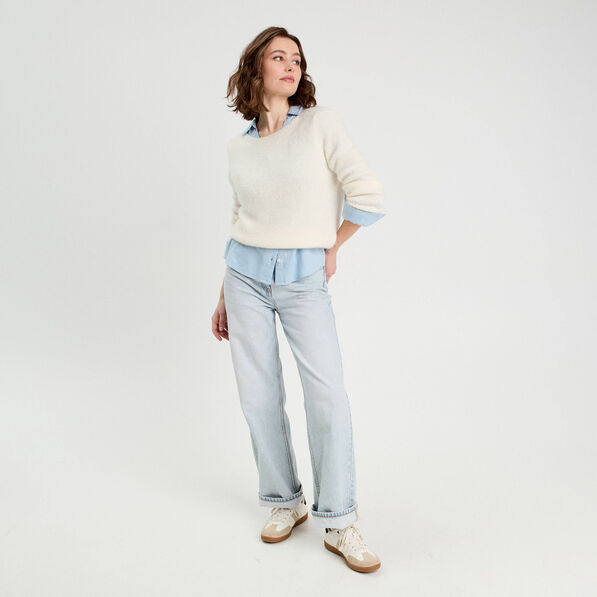 chemise manches longues contenant du lin bleu pastel femme Chemise manches longues contenant du lin bleu pastel femme