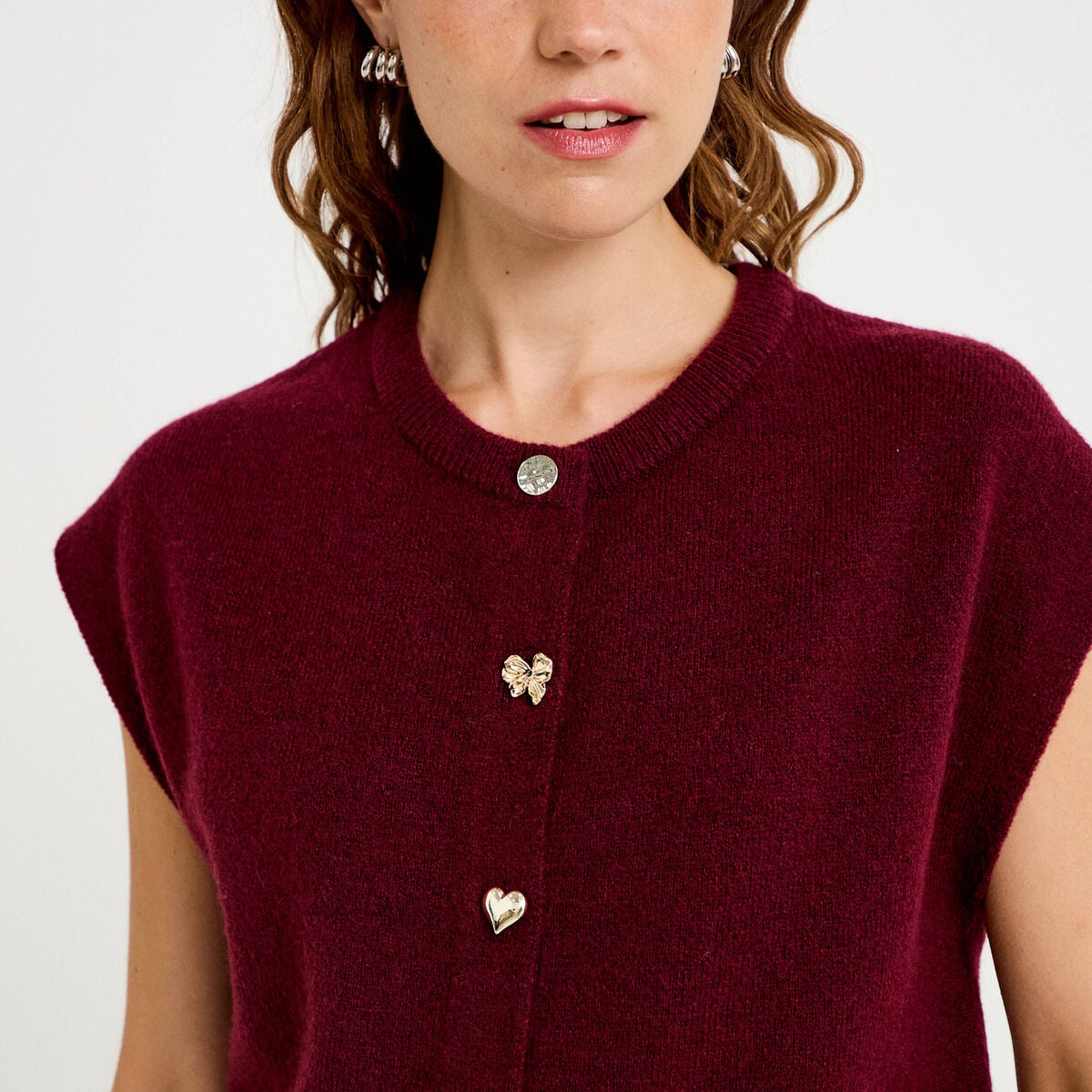 Gilet ample sans manches bordeaux femme