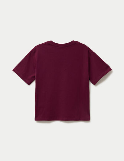 T-shirt col v manches courtes bordeaux femme