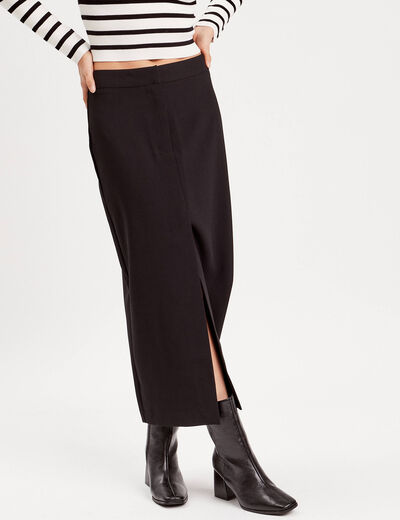 Jupe longue droite fendue noir femme