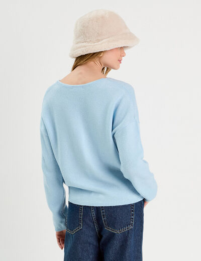 Gilet manches longues bleu ciel femme