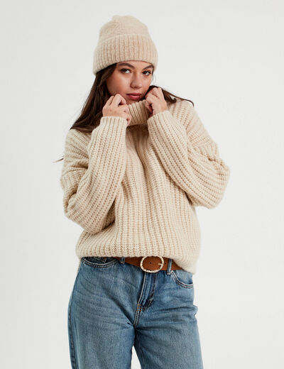 Pull avec col roulé ecru femme