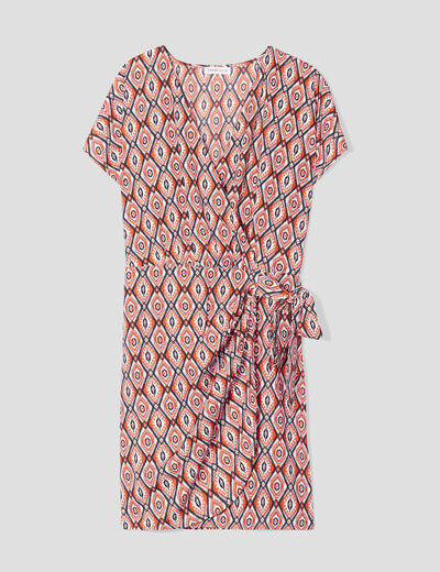 Robe portefeuille avec noeud beige femme