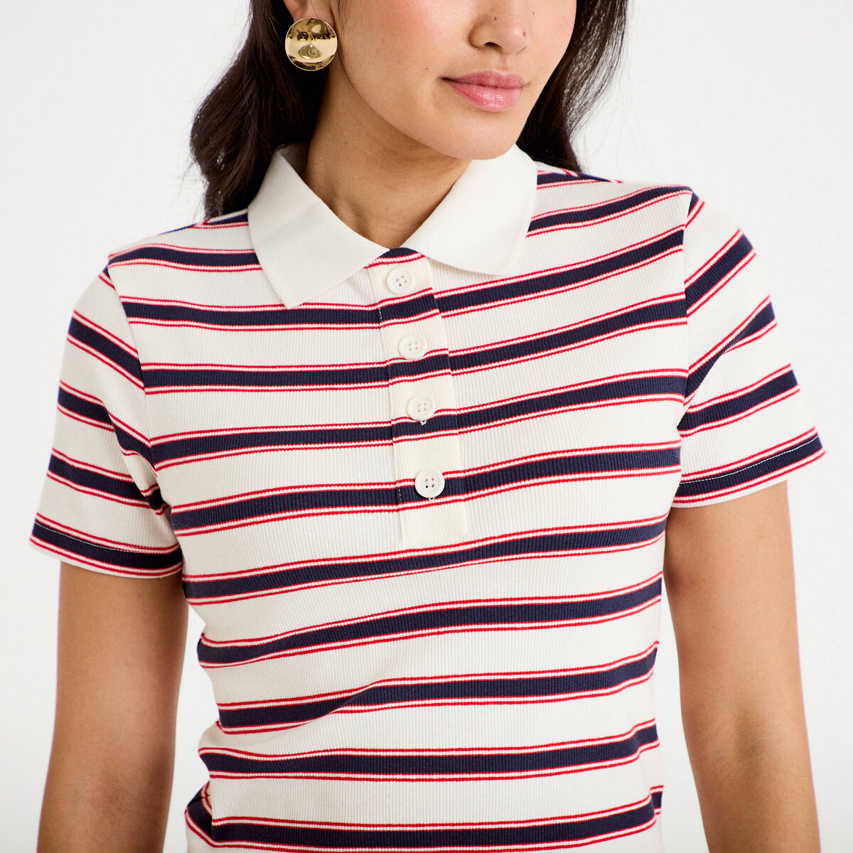 T-shirt c&ocirc;tel&eacute; col polo rouge femme