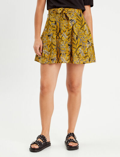 Jupe évasée ceinturée marron femme
