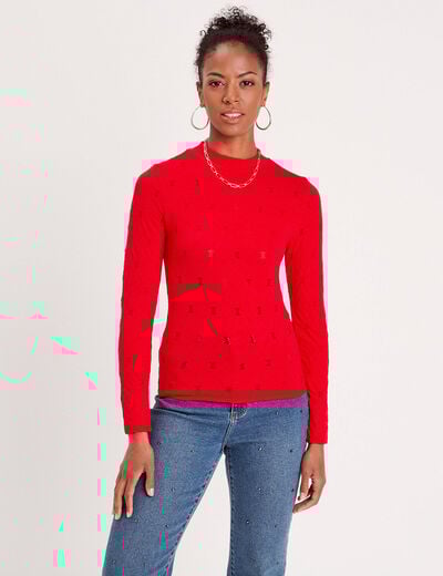 T-shirt sans couture cintré rouge femme