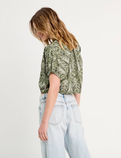 Blouse noeud manches courtes vert kaki femme