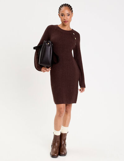 Robe pull d&eacute;tails de boutons marron fonc&eacute; femme