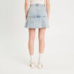 Jupe droite plissée en jean denim bleach femme