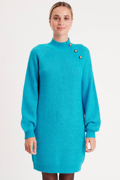 Robe pull droite col montant bleu femme