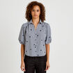 Chemise droite col classique manches 3/4 bleu marine femme