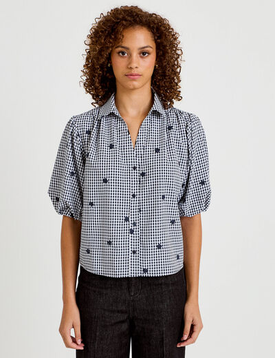 Chemise droite col classique manches 3/4 bleu marine femme