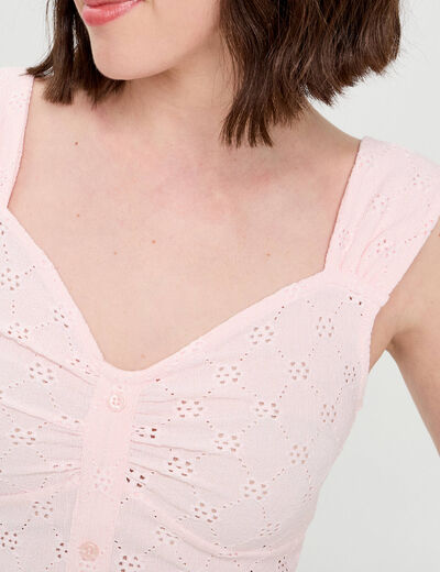 Débardeur ajouré rose clair femme
