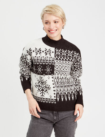 Pull col montant et sequins ecru femme