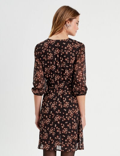 Robe évasée manches 3/4 noir femme