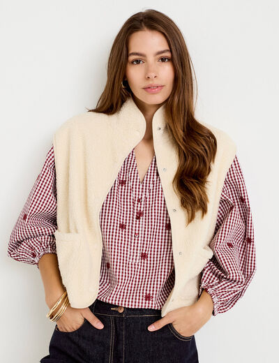 Veste sans manches effet polaire ecru femme