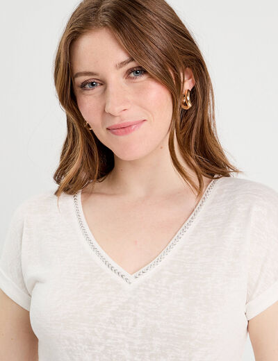T-shirt détail noeud ecru femme