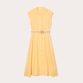 Robe chemise midi contenant du lin jaune femme