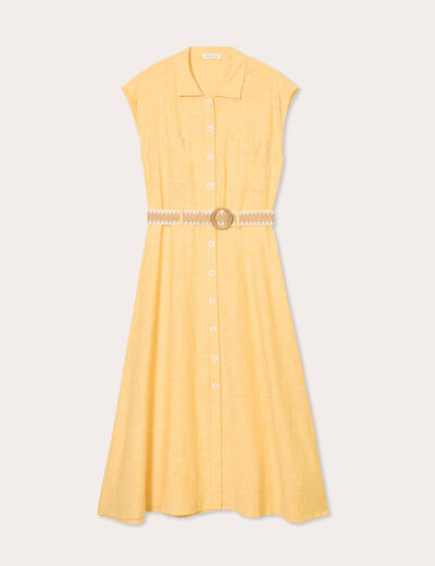 Robe chemise midi contenant du lin jaune femme