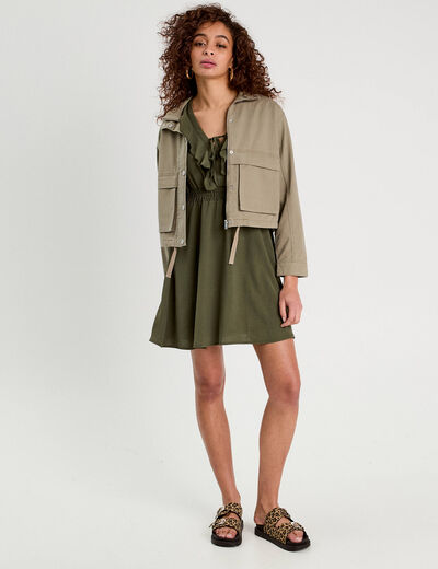 Robe évasée avec volants vert kaki femme