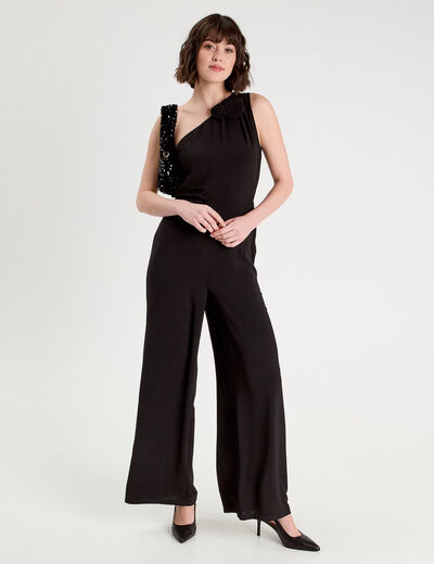 Combinaison pantalon large noir femme