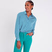 Chemise manches longues satin bleu femme