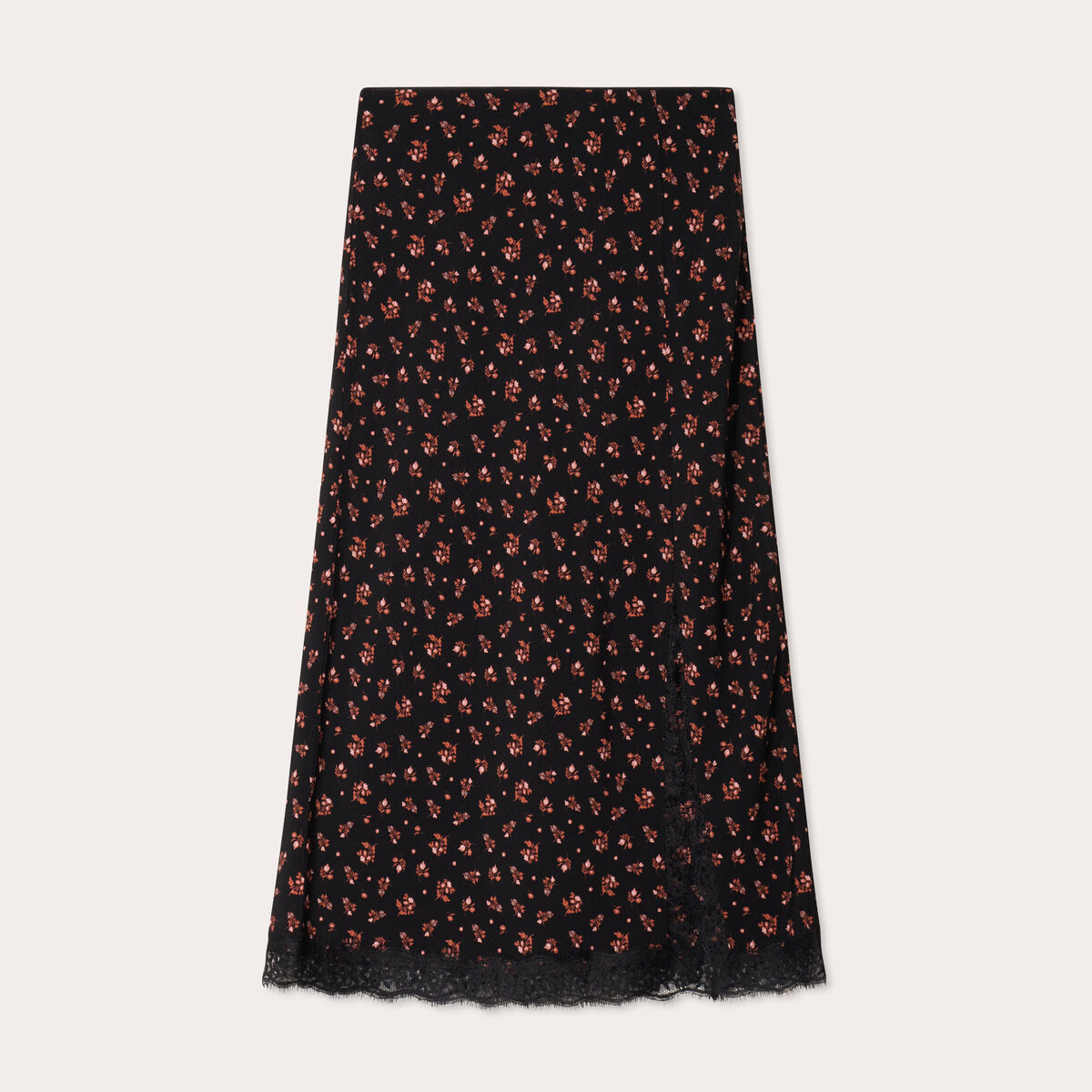 Jupe midi droite fendue noir femme