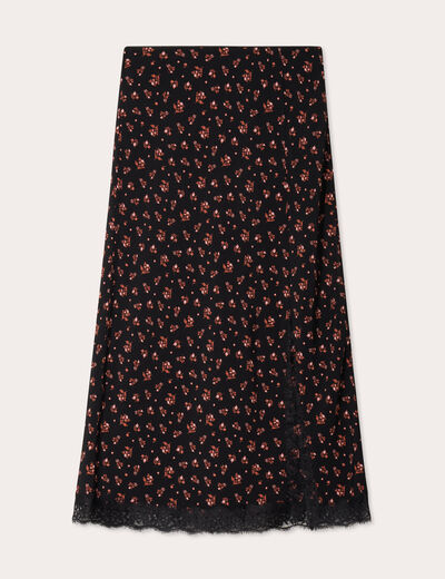 Jupe midi droite fendue noir femme