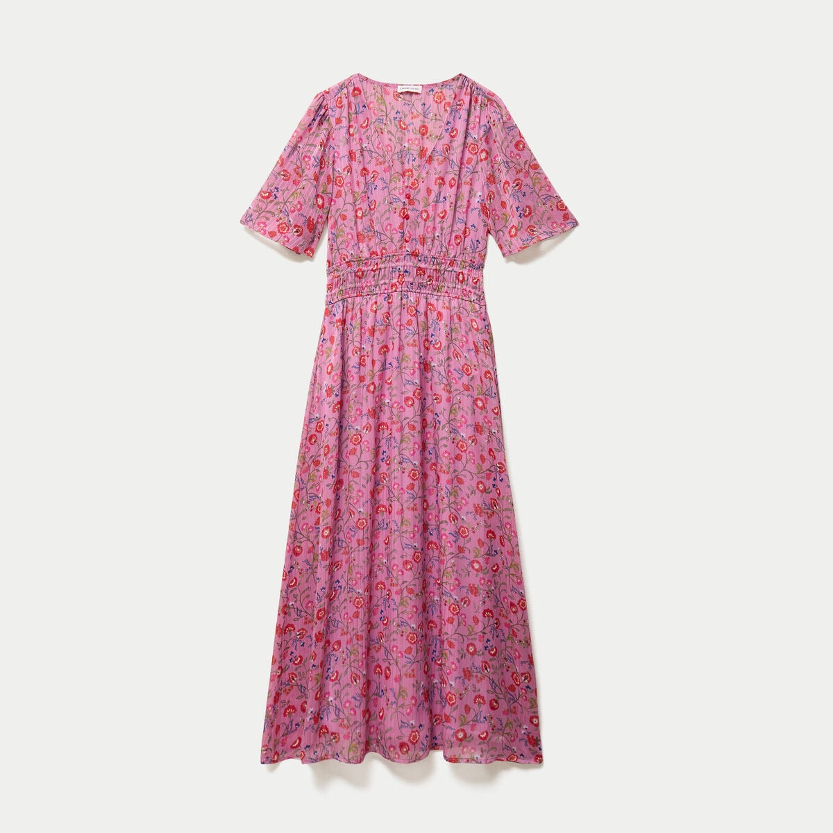 Robe longue &eacute;vas&eacute;e voile manches courtes rose femme