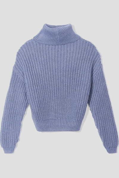 Pull avec col roulé bleu gris femme