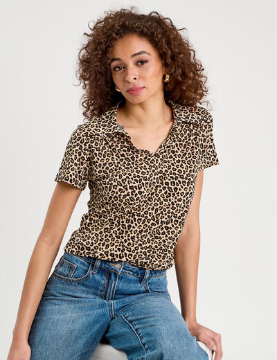 Blouse col polo beige clair femme