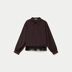Chemise droite manches longues dentelle marron fonc&eacute; femme